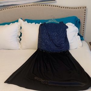 NWT Formal Beaded Blue Top & Black Satin Skirt Set